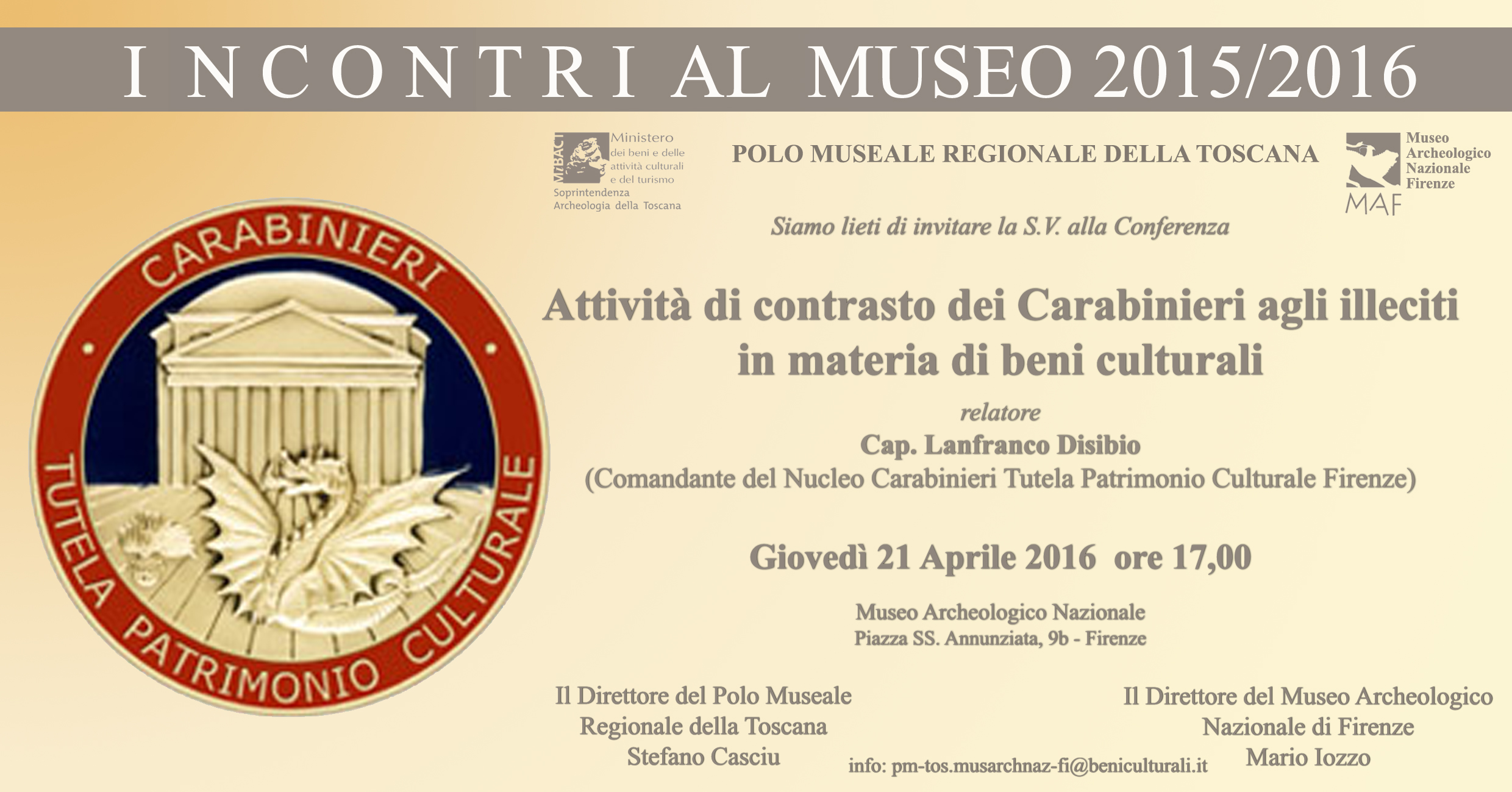 Firenze, MAF Museo Archeologico Nazionale. Giovedì 21 aprile 2016 alle 17 – Incontri al Museo