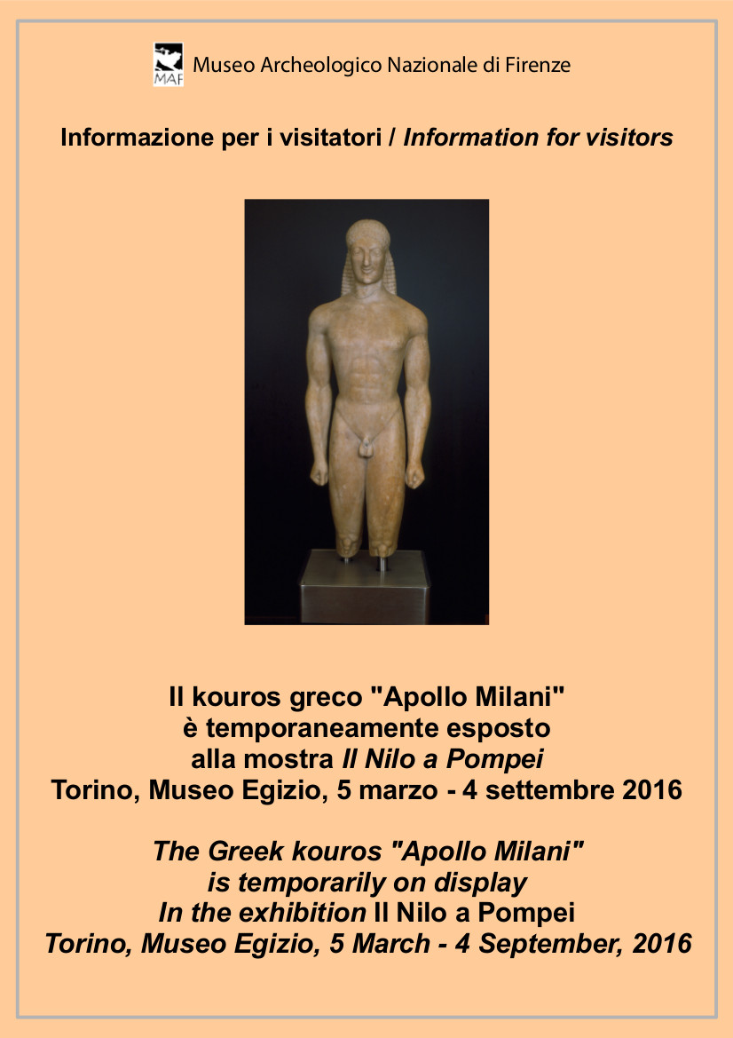 Il kouros greco “Apollo Milani” al Museo Egizio di Torino per la mostra “Pompei e l’Egitto”